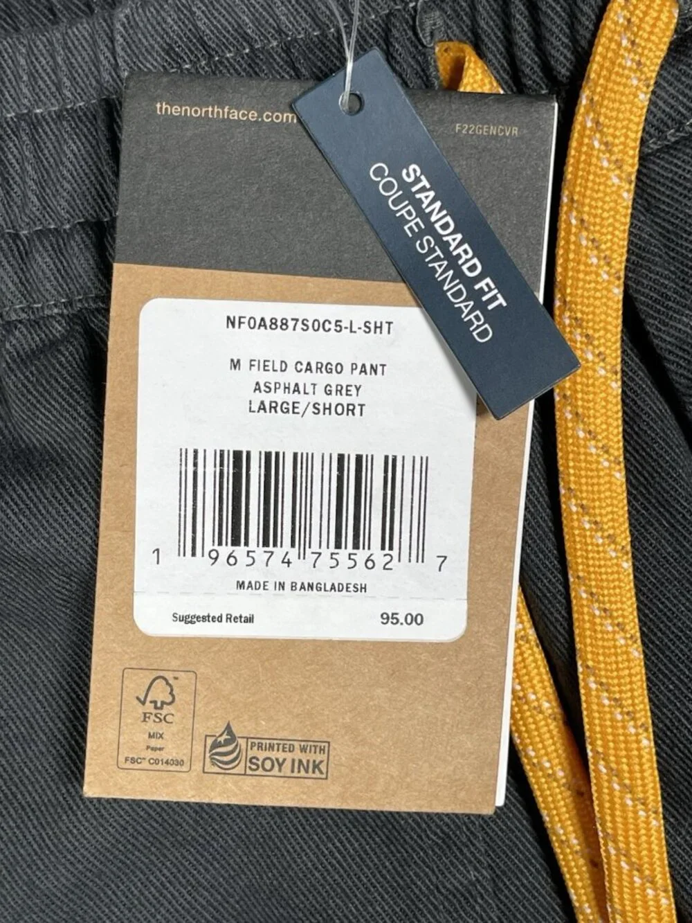 NWT The North Face Field Elastic Cargo Asphalt Grey Pants - Men Size Large